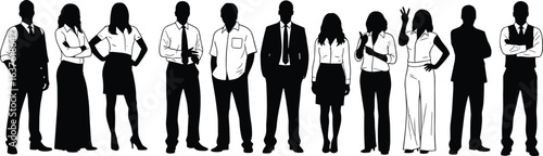 business people, team silhouette, professional group, office staff, corporate meeting, teamwork concept, diverse employees, men and women, leadership,  
