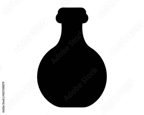 Black silhouette of a vintage style bottle with stopper and neck