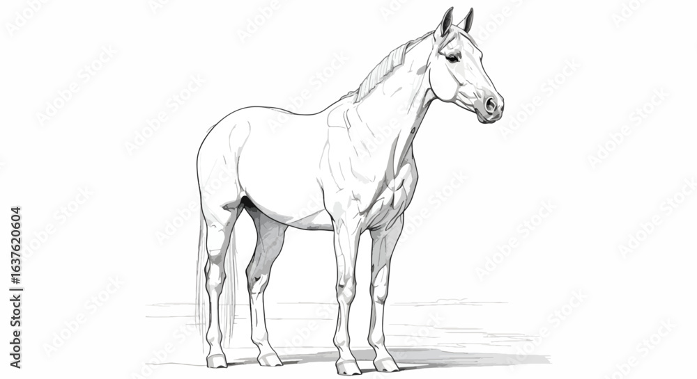 Fototapeta premium Elegant horse illustration in detailed pencil sketch style, perfect for equestrian designs, branding, and artistic projects, evoking grace