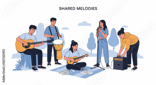 A Musical Ensemble Performing Together with Instruments and Vocal Harmony