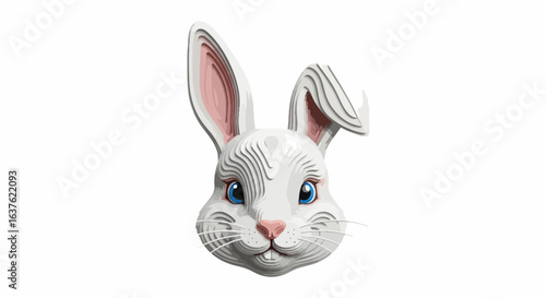 Charming layered paper rabbit face with expressive blue eyes and pink accents, perfect for Easter and spring themes