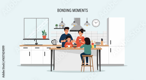 Family Enjoying Breakfast Together in a Modern Kitchen Setting