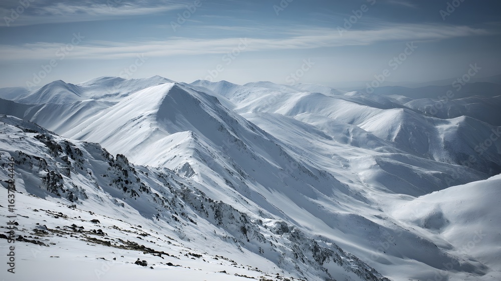 Obraz premium Snowy mountain range stretching into the distance.