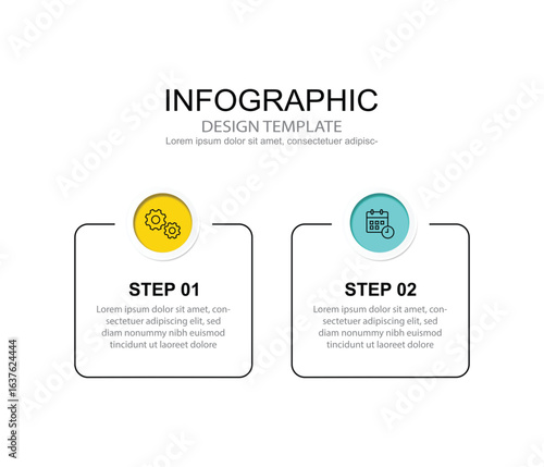 Vector Infographic label design template with icons and 2 options or steps.
