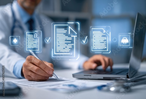 Doctor reviewing digital medical documents