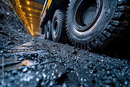 Heavy-duty truck navigating a coal mine tunnel