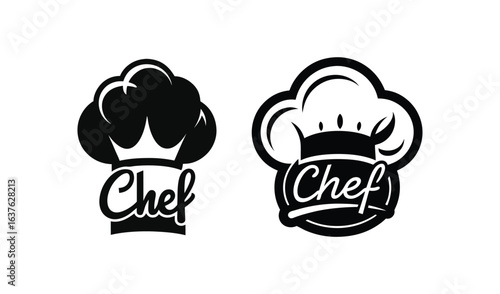 Two stylized chef hats with the word chef