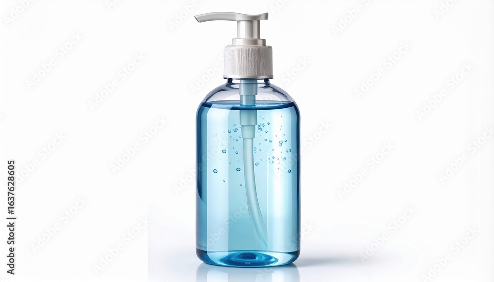Clear Bottle of Liquid with Pump Dispensing Refreshing Solution in a Bright and Clean Environment