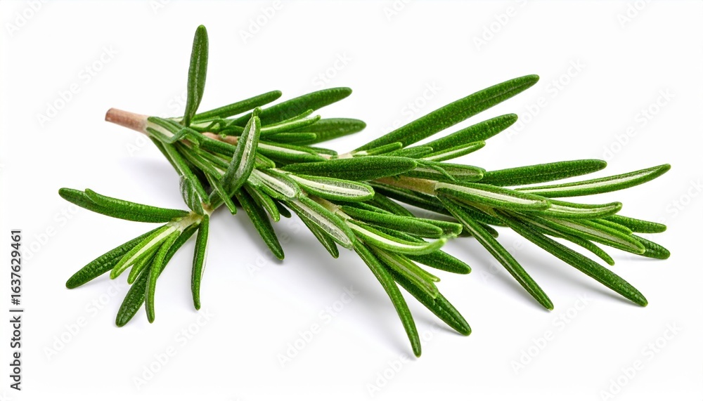 Fototapeta premium Freshly Harvested Rosemary Branch with Lush Green Leaves Emitting Earthy Aromatic Fragrance and Beauty