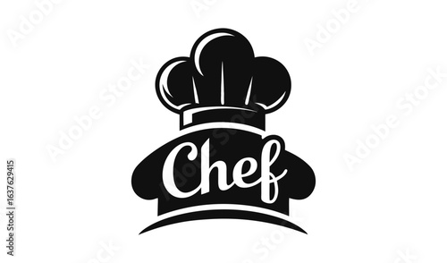 Classic chef hat with the word chef in a stylized font