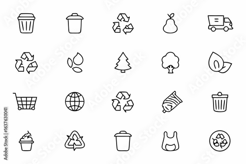 A thoughtful bundle portraying responsible waste disposal, recycling efforts, and sustainability icons in minimalist single-line form. Perfect for educational campaigns, eco-brands, and environmental 