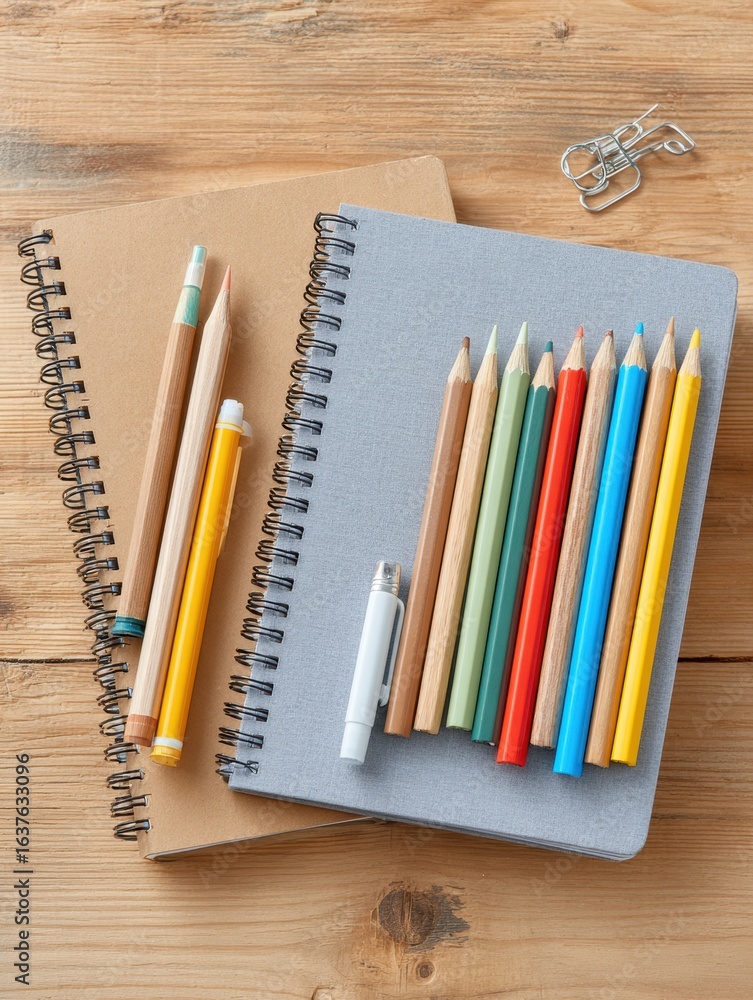 Obraz premium Notebook on wood table banner