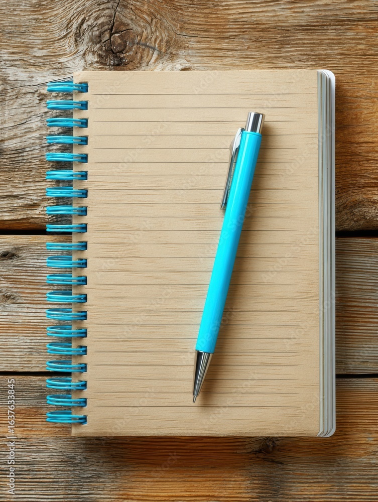 Obraz premium Notebook on wood table banner