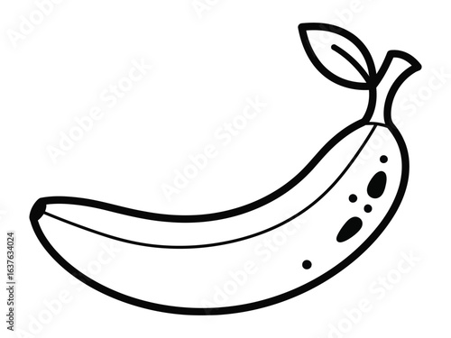 Black and White Banana: A simple, elegant illustration of a single, ripe banana, presented in stark black and white, suitable for coloring and adding a touch of playful minimalism.