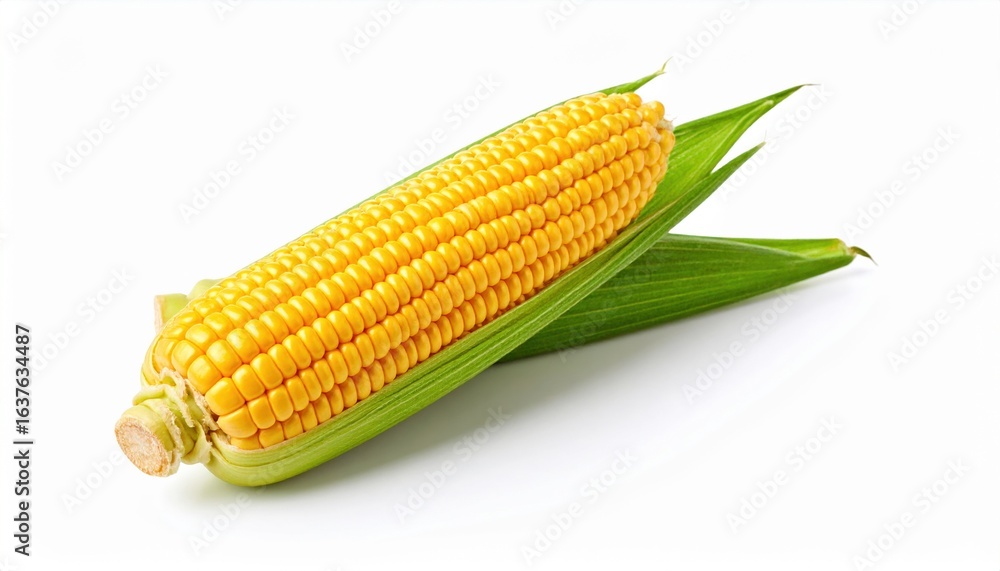Vibrant Fresh Corn on a Bright White Background Showcasing Natural Texture and Golden Kernels Vibrant Fresh Corn on a Bright White Background Showcasing Natural Texture and Golden Kernels