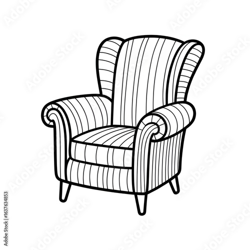A black and white chair illustration line art of a coloring page