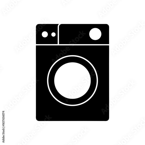 Washing machine icon on transparent background silhouette