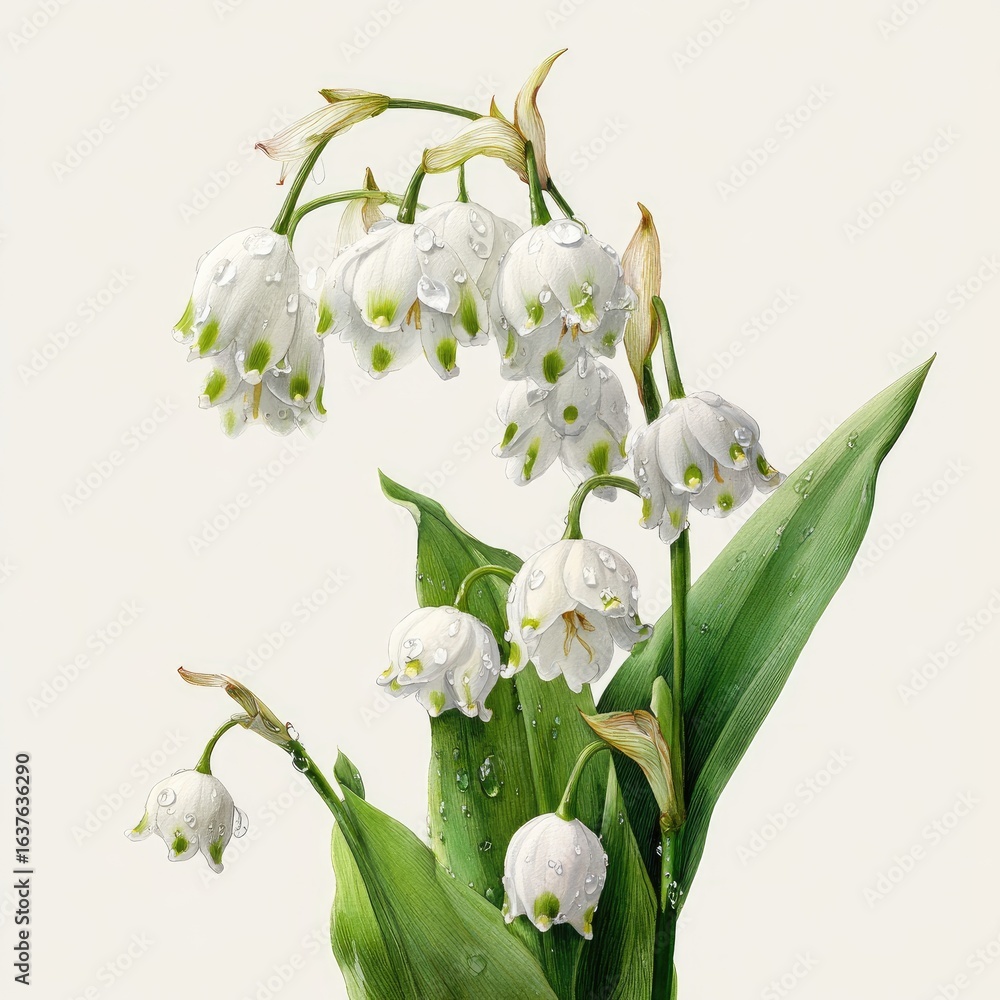Obraz premium Delicate white flowers with dew drops