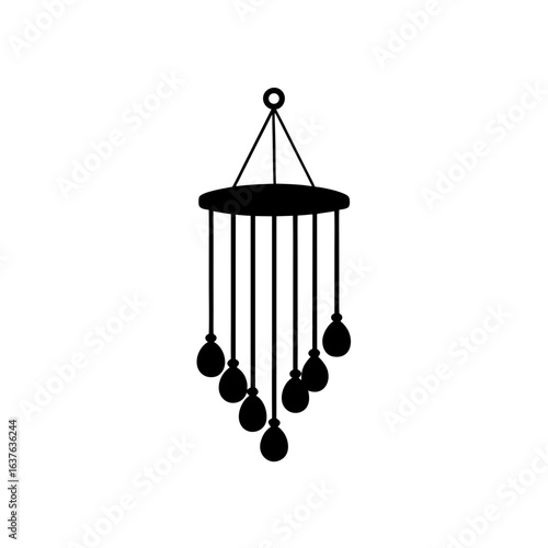 Hanging mobile decor on transparent background silhouette