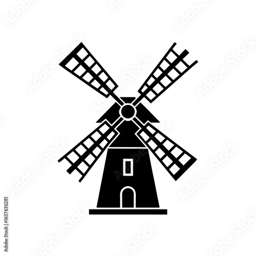 Silhouette of windmill on transparent background