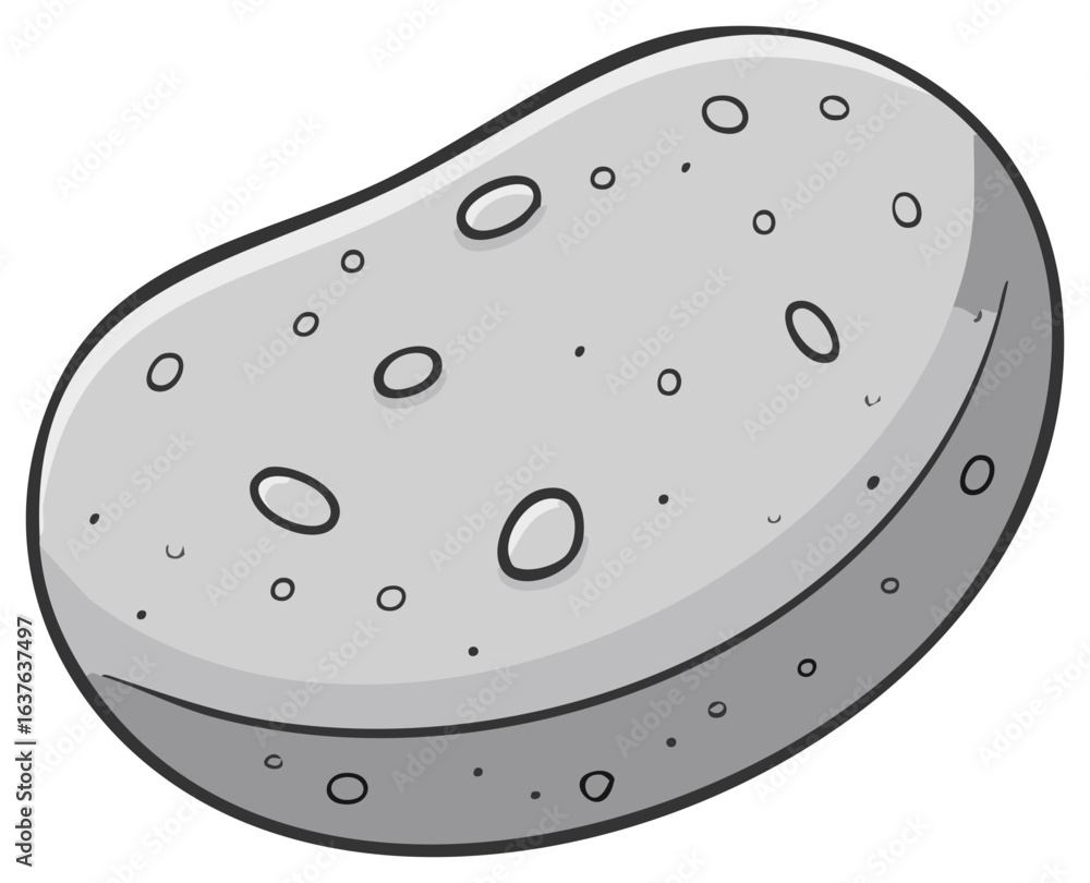 Simple gray potato illustration with black outlines and white spots Simple gray potato illustration with black outlines and white spots