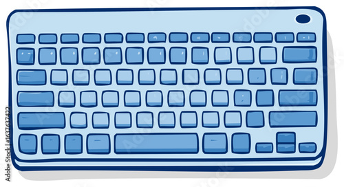Illustrated blue computer keyboard isolated on white for technology and data