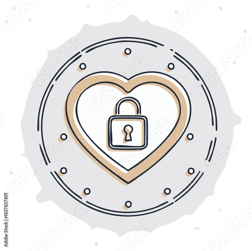 Heart Shape with Padlock Inside and Protective Circle Outline