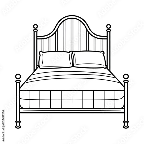 A black and white bed illustration line art of a coloring page