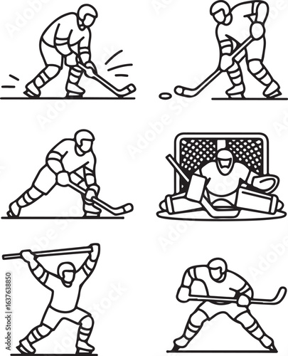 Hockey Player Actions Outline Icon Set (2)