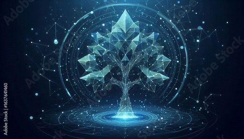 Polygonal tree on technology background