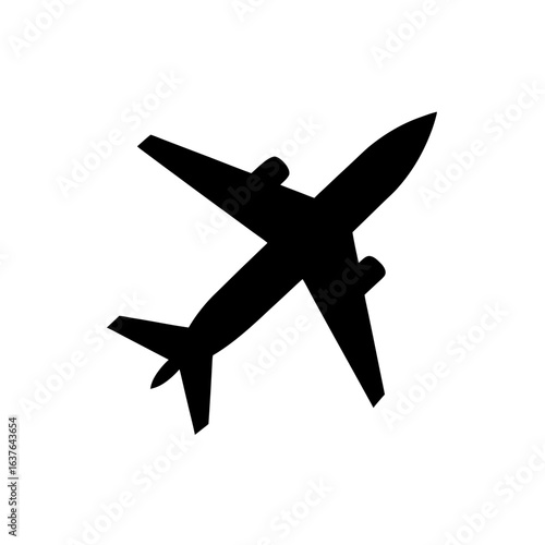 Airplane black silhouette on transparent background