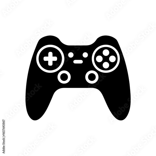 Black game controller on transparent background silhouette