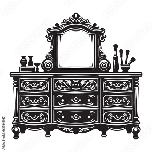 Sleek lines and spacious drawers – Dresser silhouette portrayed in modern Dresser vector – Dresser illustration – furniture silhouette

