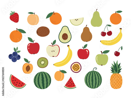 Exotic Fruits Array: A vibrant assortment of juicy fruits. capturing the eye with their natural freshness and colorful appeal. A tasty and healthy food.