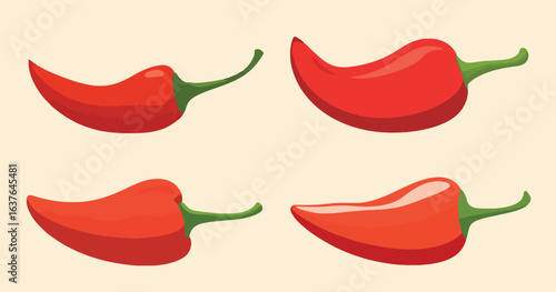 Vibrant Red Hot Chili Pepper Vector Icon Set