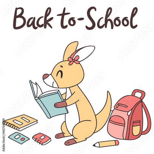 Cute Content Kangaroo, accessorized with reading a book, in a Back to school world – Chalkboard Fun palette vector