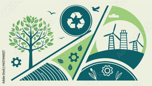 Sustainable environment eco friendly green energy recycling nature conservation concept illustration design