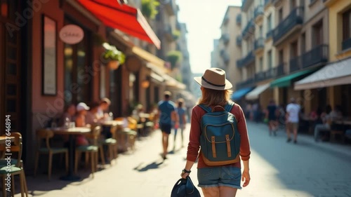 Urban Explorers: Compact Duffel Bags for City Escapes - Discover Hidden Cafes & Cultural Landmarks in Bustling Streets | Photo Stock Concept