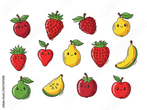 Fruitful Faces: A delightful medley of anthropomorphic fruit, each with its own cheerful expression, invites a sense of whimsy and joy.