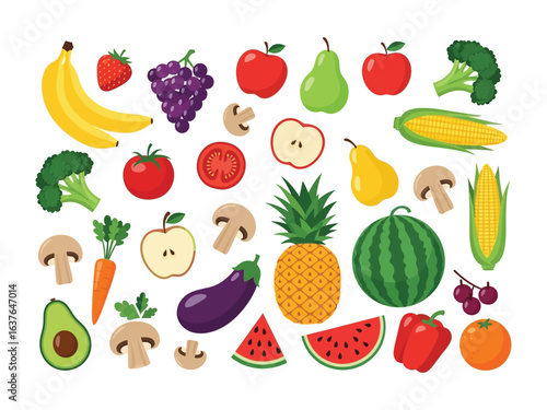 Assortment of Fresh Produce: A vibrant array of fresh, colorful fruits and vegetables, each one a testament to nature's bounty and the essence of healthy eating.