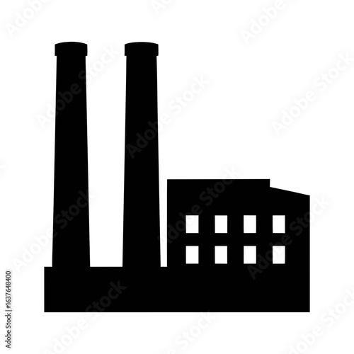 Factory building silhouette industrial plant power station manufacturing facility icon vector