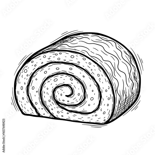 Illustration Food Vector Swiss Roll Cake Design Black White Sketch Pastry Graphic Vector Illustration
