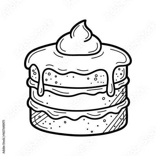 Cake Vector Illustration Layered Dessert Graphic with Cream Topping Decorative Element Minimalist Style