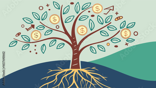 Money tree illustration for financial growth investment and wealth management business concept vector design