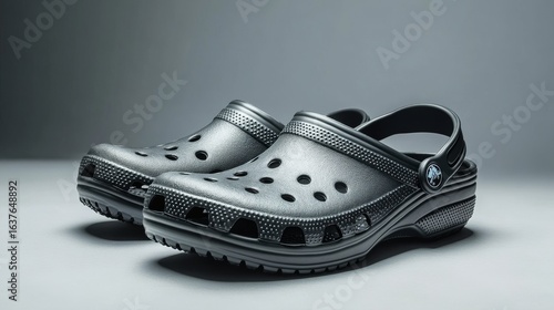 black crocs on a grey background