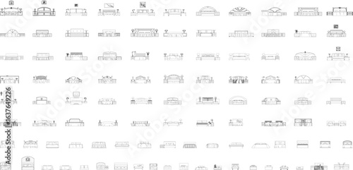 Vector Collection of Beds Front Elevation in Black and White Outline
