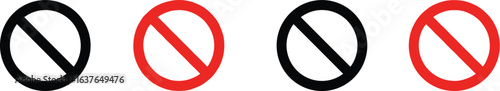 Red and black prohibition symbol vector illustrations, universal no sign, stop, forbidden, and warning icons, graphic design elements.