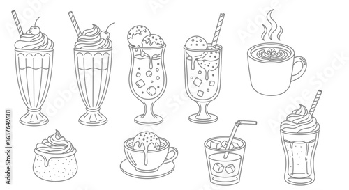 Illustration Vector with Milkshakes Ice Cream and Coffee Minimalist Style