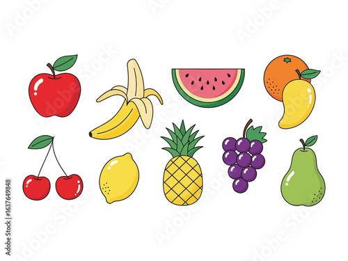 Variety of Fruits: A vibrant illustration featuring an assortment of delicious fruits, each offering a unique taste and texture, beautifully presented to entice the senses.