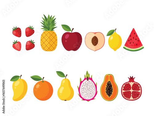 Vibrant Fruit Selection: A colorful assortment of fresh, ripe fruits arranged to entice, illustrating nature's delicious bounty and culinary versatility.